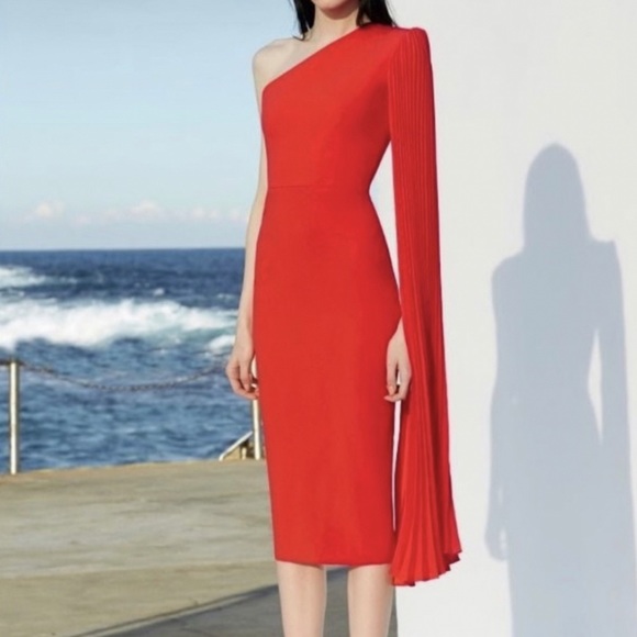 Alex Perry 6 Tangerine Red Lorin One Shoulder Lady Dress - Picture 1 of 11